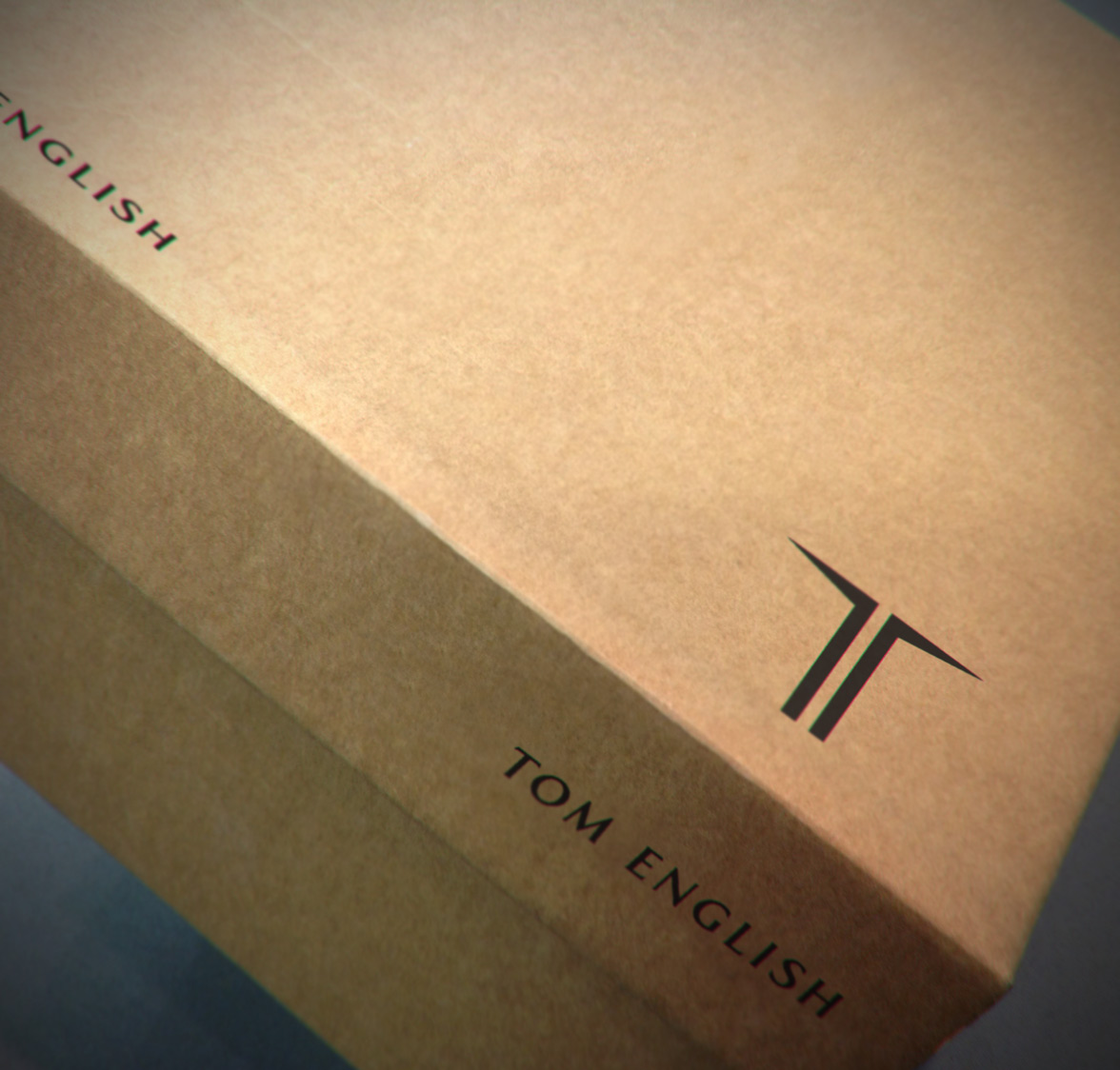 Shoe box showing brand identity elements to top and side
